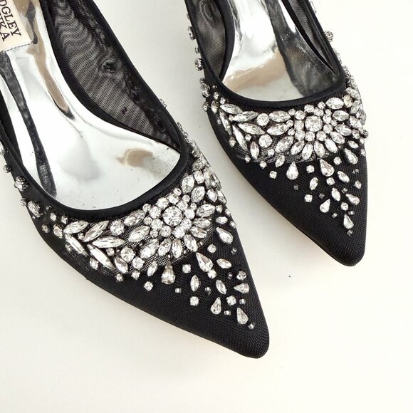 Badgley Mischka Black Onyx Mesh Embellished Kitten Heel Women’s Size 8 - Picture 4 of 10